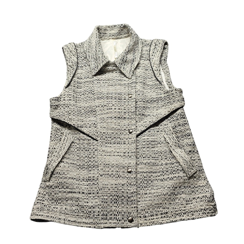 Truth and Pride Moto Tweed Vest Womens Size L Black White Textured Snap Front
